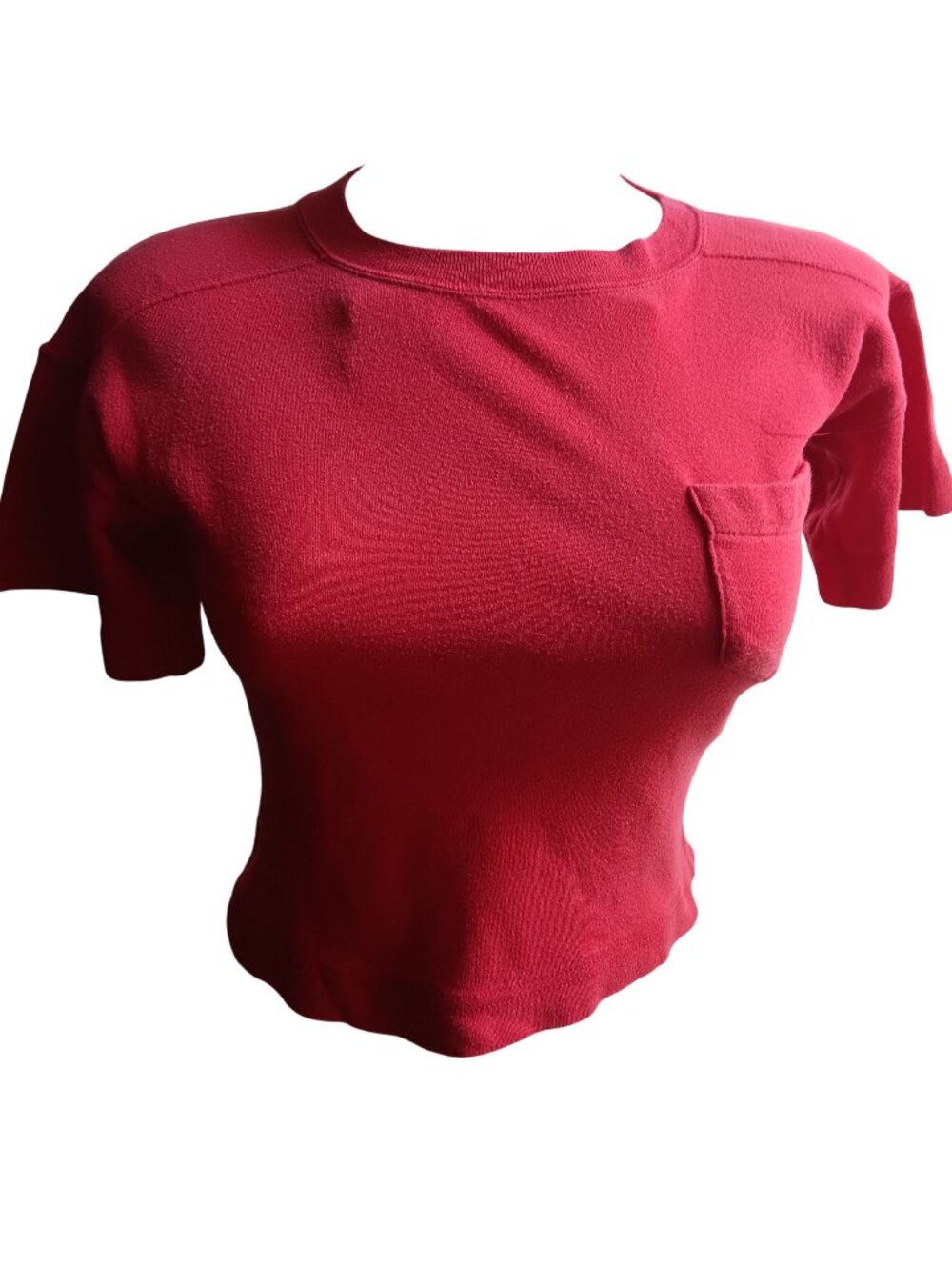 True Vintage Small 1980's T-shirt Eclipse Red Cropped Pocket sz 6X